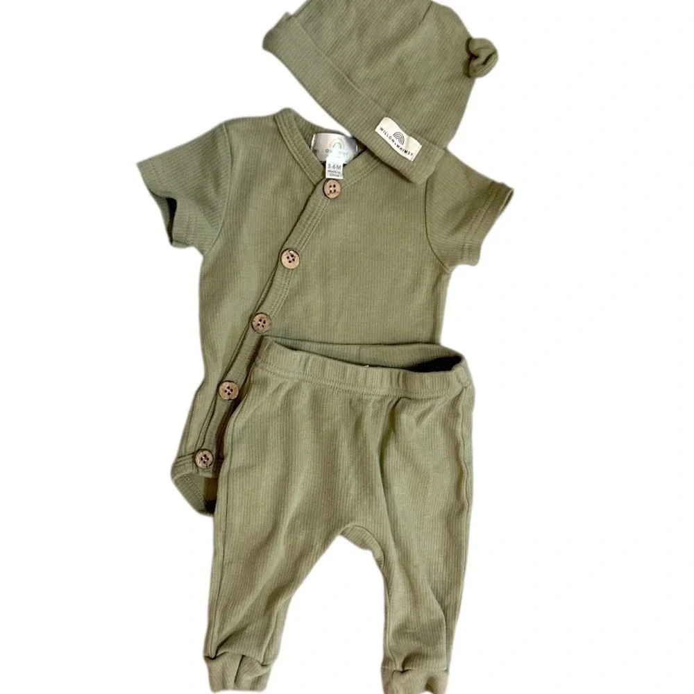 Willow + Whimsy Baby Boy Organic 3-Piece Outfit Set Hat, Joggers, shirt